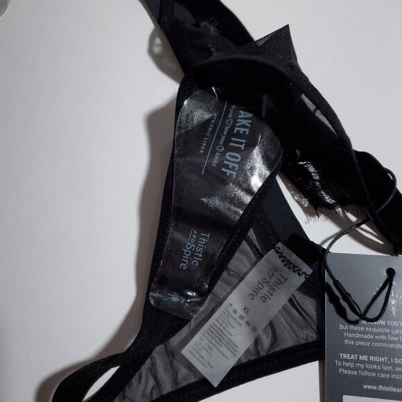 Thistle and Spire Sidney Keyhole Velvet Lace Thong Black Size XL 381615 - Picture 5 of 5